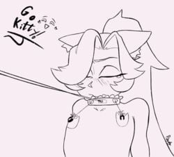 1boy 2021 animated artist_signature beeelzybuth black_and_white blush cat_ear catboy collar dialogue femboy girly hair_over_one_eye heart-shaped_pupils leash line_art male male_only malesub nekomimi nipple_clamps nipples original original_character pasties ponytail skin_fang tears