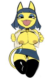 animal_crossing ankha ankha_(animal_crossing) anthro big_breasts bottomwear breasts clothing domestic_cat edit felid feline felis female flashing flashing_breasts huge_breasts legwear looking_at_viewer mammal miniskirt nintendo nipple_piercing nipples piercing simple_background skirt solo strwbrrychyz strwbrrychz thigh_gap thigh_highs thong tongue tongue_out tongue_piercing underwear video_games white_background