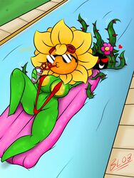 bikini blobslimey grin large_breasts milkshake plantie plants_vs_zombies:_heroes pool pool_toy solar_flare_(pvz) tangle_kelp_(pvz) water