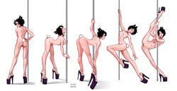 1girls areolae ass black_hair breasts buffy_(minko) dancer dancing female female_only flexible high_heels minko naked_footwear naked_heels naked_with_shoes_on nipples nude open_toe_shoes original platform_heels pole pole_dancer pole_dancing pussy short_hair small_breasts smile solo white_background youtube