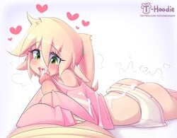 2boys artist_logo ass blonde_hair bottomless bottomless_skirt cum cum_on_ass cum_on_body cum_on_clothes cute elf elf_ears fellatio femboy girly green_eyes hand_on_penis hands_on_penis heart holding_penis hoodie hoodie_(artist) male male_only max_(hoodie) no_panties oral original pink_clothing pointy_ears precum skirt sweat thighs trap vick_(hoodie) white_background yaoi yellow_clothing