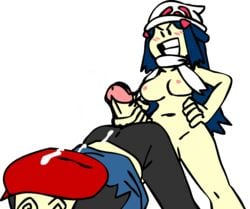 1boy 1futa after_sex animated blue_hair breasts clothed_male_nude_futanari color colored cum cum_on_back dawn_(pokemon) futa_on_male futanari knocked_out lucas_(pokemon) malesub masturbation penis pokemon pokemon_dppt smile tagme w.t.dinner