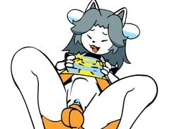 animated anthro belly_bulge blue_clitoris breast_grab cat_ears closed_eyes clothing color colored female female_penetrated fur furry grey_hair male male/female male_penetrating male_penetrating_female minus8 orange_skin penis pussy sex striped_shirt tagme temmie temmie_(undertale) tongue_out undertale undertale_(series)