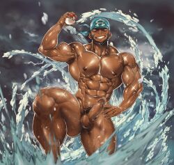 1boy abs aogiri_(pokemon) archie_(pokemon) armpit_hair armpits arms_up balls bandana bara beard beefy biceps big_areola big_penis black_hair blurry_penis breasts breasts_bigger_than_head broad_shoulders brown_eyes censored censored_balls censored_penis collarbone completely_nude dark_penis dark_skin erection foreskin foreskin_folds frenulum frown gay grin hand_on_waist hi_res holding_object huge_breasts hunk leg_hair male male_breasts male_only manly markings mature_male moobs muscles muscular muscular_arms muscular_legs muscular_male muscular_neck muscular_thighs navel nude one_leg_up oppai pecs penis poke_ball pokemon pokemon_oras pokemon_rse precum precum_drip pubic_hair quadriceps retracted_foreskin sharp_teeth shina_(mjaldrarland) sideburns six_pack slim_waist solo sparkles splashing standing team_aqua teeth thick thick_arms thick_legs thick_penis thick_thighs tough_guy triceps uncircumcised uncut veiny_arms veiny_penis very_high_resolution water water_elemental water_splash waves wet wet_body yaoi