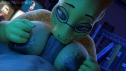 3d alphys animated anthro bbw blowjob brown_areola chubby chubby_female cum cum_in_mouth cute_girl deepthroat excessive_cum fellatio female female_focus freckles glasses green_eyes huge_breasts huge_cock juneaujumbles large_breasts moaning_on_cock non-human oral paizufella paizuri poney scalie sound tagme thick_penis throatpie twilightv0ids_(modeler) undertale vicki_fox video