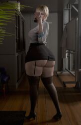 1girls 3d 3d_(artwork) 3d_model 40_year_old ass ass_selfie big_ass black_legwear black_stockings blonde blonde-haired_female blonde_female blonde_hair blue_eyes breasts female garter_straps hair heels indoors light-skinned_female light_skin lips mature mature_female mature_woman phone resident_evil resident_evil_9:_requiem selfie sherry_birkin sherry_birkin_(bridgette_haze) skirt solo solo_female standing stockings vexonair youthful youthful_face youthful_features youthful_look