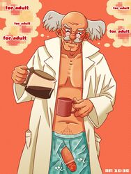 boxers coffee dobnezumi dr._wily male_only mega_man mega_man(classic) nude old_man penis robe underwear