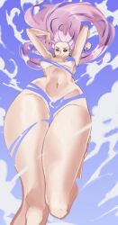 below_view breasts completely_nude_female convenient_censoring curvy_female jujutsu_kaisen long_hair medium_breasts midriff pink_hair pose sky tall_female thick_thighs tummy underboob uro_takako wanderjegson