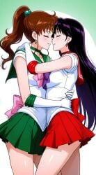 2girls ai_generated animated arms_around_neck arms_behind_back ass bishoujo_senshi_sailor_moon blush bodies_pressed_together bow breasts female female_only girl_on_girl green_eyes jewelry kissing lesbian lesbian_couple lesbian_focus lesbian_kiss lesbians makoto_kino pressing_breasts_together purple_eyes rei_hino sailor_jupiter sailor_mars sailor_senshi_uniform skirt tagme thighs tiara video,