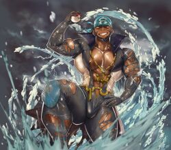 1boy abs anchor_necklace aogiri_(pokemon) archie_(pokemon) arms_up bandana bara bare_breasts beard beefy biceps big_areola black_hair blurry_penis bodysuit breasts breasts_bigger_than_head brown_eyes bulge bulge_through_clothing bursting_breasts bursting_clothes collarbone dark_skin frown gay grin hand_on_waist hi_res holding_object huge_breasts hunk male male_breasts male_only manly markings mature_male moobs muscles muscular muscular_arms muscular_legs muscular_male muscular_thighs one_leg_up oppai pecs poke_ball pokemon pokemon_oras pokemon_rse quadriceps sharp_teeth shina_(mjaldrarland) sideburns slim_waist solo splashing standing team_aqua teeth thick thick_arms thick_legs thick_thighs torn_clothes tough_guy unzipped unzipped_bodysuit very_high_resolution water water_elemental water_splash waves wet wet_body yaoi