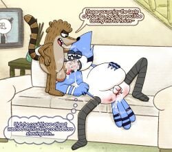 absurd_res anthro anus ass avian balls belly bird blue_jay bodily_fluids cartoon_network cocky corvid cum cum_drip cum_in_ass cum_inside cum_string dialogue dripping duo erection furniture gaping gaping_anus genital_fluids genitals hi_res humanoid_genitalia inflation invalid_tag jay_(bird) joalmidon male male/male male_penetrating mammal mordecai_(regular_show) musk musk_cloud new_world_jay nude on_sofa open_mouth oscine passerine penetration penile penis procyonid raccoon regular_show rigby_(regular_show) smile sofa spreading tail text tongue