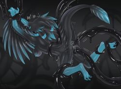 4_ears anal anal_sex anthro anus areola avali avian black_body black_breasts black_claws black_feathers blue_body blue_feathers blue_nipples blue_tongue blush bodily_fluids bondage bound breasts claws clothing digital_media_(artwork) double_penetration eyeless feathered_wings feathers feet female female_anthro female_penetrated fingers forced genitals goo_creature hi_res keshunya latex latex_clothing latex_skinsuit moan multi_ear multicolored_body naala_(yporolsya) nipples nude open_mouth penetration rape restrained restrained_by_tentacles scalie sex skinsuit slime solo suspension tail tentacle tentacle_in_ass tentacle_in_vagina tentacle_penetration tentacle_sex text tight_clothing toe_claws toes tongue vaginal_penetration vulva wings