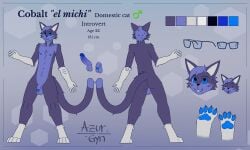 5:3 anthro azurgyn backsack balls blep blue_eyes butt cobalt_el_michi digital_media_(artwork) digitigrade disembodied_penis domestic_cat erection eyewear felid feline felis flaccid fur genitals glans glasses grey_body grey_fur hi_res humanoid_genitalia humanoid_penis male mammal model_sheet multicolored_body multicolored_fur nipples pawpads paws penis purple_body purple_fur signature simple_background solo standing tail tongue tongue_out wide_stance
