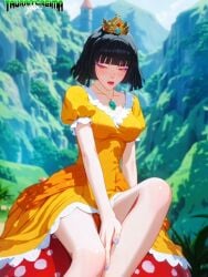 1girls ai_generated animated anime_style black_hair blush breasts castle clouds crown day dress eyebrows_visible_through_hair eyeshadow fair-skinned_female feet female field foot_fetish foot_worship grass heels high_heels high_quality high_resolution highres light-skinned_female logo long_hair longer_than_30_seconds looking_at_viewer low-angle_view mario_(series) mature_female mature_woman mayethikayian_(species)_(the_legendary_tauran'creima) mushroom music naughty_face naughty_smile nintendo no_nudity no_sex no_voice_acting orange_eyes original original_character outside painted_toenails pale-skinned_female panties pov_feet princess_daisy_(cosplay) sacredcourage seductive seductive_eyes seductive_look seductive_smile self_upload serenity_addlebeen_(the_legendary_tauran'creima) shadowrealmarts shoe_fetish short_hair sitting smiling_at_viewer solo_female stable_diffusion super_mario_bros. the_legendary_tauran'creima toes underboob underwear video voluptuous_female