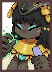 1girls 2d animated animation blush clothed clothed_sex clothing dark_gray_body dark_gray_skin dark_grey_body dark_grey_skin egyptian eyes_closed female female_focus gray_body gray_skin grey_body grey_skin handjob large_breasts loop magic ornate_clothing pixel_animation pixel_art princess_and_conquest
