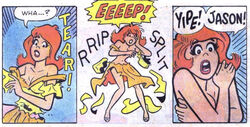 1girls archie_comics breast_surpress cheryl_blossom cleavage embarrassed enf red_hair wardrobe_malfunction