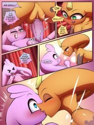 >_< anthro anthro_on_anthro anthro_penetrated anthro_penetrating anthro_penetrating_anthro blue_eyes blush brall_(pinkshonen) closed_eyes cobra duo english_text eye_contact female female_anthro female_on_top female_penetrated fur green_eyes hi_res kissing lagomorph larger_female leporid looking_at_another male male/female male_anthro male_penetrating male_penetrating_female mammal motion_lines on_top orange_body orange_scales penetration penile penile_penetration penis_in_vagina pink_body pink_fur pinkshonen plap qper_(pinkshonen) rabbit reptile scales scalie sex size_difference smaller_male snake text tuft vaginal_penetration