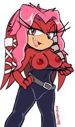 breasts clothed echidna fangs lien-da mobian mobian_(species) mobian_echidna nipples open_mouth pink_hair red_fur senshion sonic_(series) sonic_the_hedgehog_(archie) sonic_the_hedgehog_(comics) sonic_the_hedgehog_(series) standing