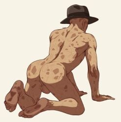 a_nightmare_on_elm_street ass back_muscles back_view backsack bald ballsack brown_hat burned_skin burnt digital_media_(artwork) fanart fedora feet freddy_krueger full_body hat_only hotfiresu male male_focus naked nightmare_on_elm_street no_ai no_visible_eyes no_visible_face not_ai_generated nude_male nudity on_all_fours rear_view scarred_body simple_shading slender_body slightly_muscular solo solo_male topless_male uncensored white_background
