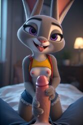 ai ai-created ai_art ai_generated cosplay cosplay_misty crossover disney handjob judy_hopps kasumi_(pokemon) posing teasing zootopia