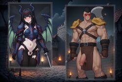 1boy 1girls ai_generated dragoon exposed_pussy female fight hesitant kongol penis penis_worship pubic_hair pussy rose_(dragoon) the_legend_of_dragoon urbanflair