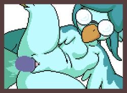 1girls 2d animated animation anthro avian avian_humanoid blush bouncing_breasts female female_anthro female_focus glasses leg_up loop medium_breasts on_side pixel_animation pixel_art princess_and_conquest teal_body vaginal vaginal_penetration vaginal_sex