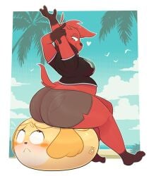 animal_crossing ass awkward awkward_situation ball_transformation beach beach_background beach_ball beachball booty canine cherry_(animal_crossing) cherrybelle clothing_transformation dog_ears dog_girl dog_tail fat fat_ass fat_butt homosexual_female inanimate_transformation inflatable inflatable_toy isabelle_(animal_crossing) lesbian_couple looking_at_partner nervous nervous_expression nintendo obese obese_female object_transformation panties panty_shot ridiculouscake sit_to_pop sitting sitting_on_another sitting_on_ball sitting_on_beach_ball smug smug_face smug_grin thick thick_ass thick_butt thick_thighs toy transformation transformation_(object) yuri