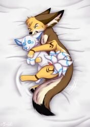 4_toes absurd_res animal_genitalia animal_penis bared_teeth bed_sheet bedding bite blue_eyes bodily_fluids button_(fastener) button_eyes canid canine canine_genitalia canine_penis canis cheek_tuft clenched_teeth closed_eyes cross_pupils cum cumshot duo ear_bite ear_tuft ejaculation erection etis facial_tuft feet female fennec_fox feral fluffy fluffy_tail fox fox_spirit fur fur_markings genital_fluids genitals hi_res inner_ear_fluff kiry long_ears lying male male/female mammal markings masturbation miuyki multi_tail on_side pawpads penetration penile penile_masturbation penis plushie plushophilia soft_toy solo stitch_(sewing) stripes tail tattoo teeth toes toy true_fox tuft white_body white_fur white_inner_ear_fluff yellow_body yellow_fur