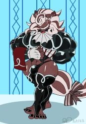 1boy balls beast black_nails breasts buttler cookie_run cookie_run_kingdom esterhazy_(cookie_run) flaccid foreskin huge_breasts latex_suit latex_thighhighs male male_only rxq solo solo_male