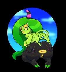 1_horn anal anal_addiction anal_invitation anal_suggest anus areola ass big_breasts big_hair black_body black_horn blue_eyes breasts colored_nails eyelashes eyeshadow feet female genitals green_body green_hair hair hi_res horn horned_humanoid humanoid kneeling lips lipstick long_hair looking_at_viewer looking_back looking_back_at_viewer makeup nails nipples pink_horn pink_nails rear_view sega smile solo somescrub sonic_(series) sonic_the_hedgehog_(series) spread_anus spread_butt spreading striped_horn stripes the_deadly_six thick_lips thick_thighs vulva wide_hips yellow_anus yellow_areola yellow_eyeshadow yellow_lipstick yellow_nipples yellow_sclera yellow_vulva zeena zeti