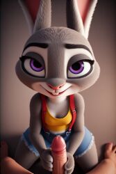 ai ai-created ai_art ai_generated cosplay cosplay_misty crossover disney handjob judy_hopps kasumi_(pokemon) posing teasing zootopia