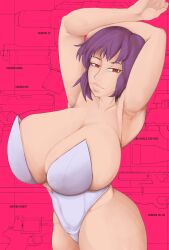 cleavage female ghost_in_the_shell kusanagi_motoko leotard medium_hair purple_hair smoxul solo white_leotard