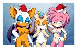 3girls amy_rose beige_fur belly_button big_breasts blush cream_the_rabbit female female_only flat_chest green_eyes medium_breasts multiple_girls nipples nude nude_female pink_fur pink_hair rouge_the_bat small_breasts smutjegc sonic_(series) tagme_(artist) tan white_fur white_skin