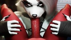 3d_(artwork) canid canine canis demon digital_media_(artwork) eye_contact fellatio female helluva_boss hi_res leg_grab looking_at_another loona_(helluva_boss) male male/female mammal moxxie_(helluva_boss) oral partial_male penile sex spread_legs spreading stare that1furrydude1 wolf