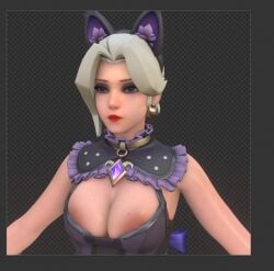 3d 3d_(artwork) big_breasts black_cat_mercy blizzard_entertainment blonde_hair cat_ears collar earrings mercy overwatch overwatch_2 rwt4184 t-pose white_skin