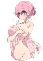 1girls big_breasts bocchi_the_rock! breasts covered_nipples covering_breasts gotou_hitori large_breasts melty_pot naked_towel solo tagme towel wet