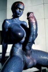 ai_generated blue_skin futanari huge_cock jaconicon long_penis marvel marvel_comics mystique red_hair solo_futa tagme x-men