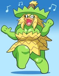 anthro big_breasts breasts cleavage dancing female female_only flora_fauna ludicolo one_eye_closed open_mouth pokémon_(species) pokemon prinnydood tagme thick_thighs