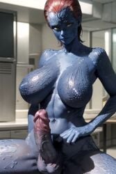 ai_generated blue_skin futanari huge_cock jaconicon long_penis marvel marvel_comics mystique red_hair solo_futa tagme x-men