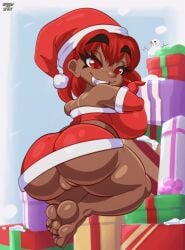 1girls animated anus ass ass_shake barefoot big_ass big_breasts breasts bubble_butt busty christmas clothing dark-skinned_female dark_skin dat_ass fat_ass female female_only hat huge_ass huge_breasts jiggle jiggling_ass jiggling_breasts large_ass large_breasts looking_at_viewer looking_back melany_(shadowthespirit) no_panties original presents pussy red_eyes red_hair santa_hat shadowthespirit snowman textless thick_ass thick_thighs twerking wide_hips