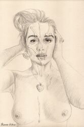 actress almoner_atticus breasts celebrity cum cum_on_face emilia_clarke looking_at_viewer sketch