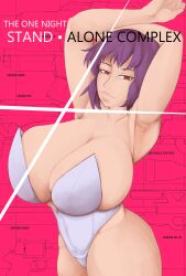 cleavage female ghost_in_the_shell kusanagi_motoko leotard medium_hair purple_hair smoxul solo white_leotard