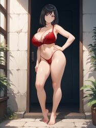 ai_generated ass big_breasts black_hair isogil my_hero_academia red_bra red_thong red_underwear sexy_pose thighs yui_kodai