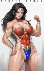 1girls 2d 2d_(artwork) abs biceps black_hair bracelet breasts brown_eyes choker cleavage dc_comics diana_prince female female_focus female_only flexing flexing_bicep justice_league lipstick looking_at_viewer muscles muscular muscular_female red_lipstick solo superheroine swwhenry thick_thighs thighs tiara toned toned_female wide_hips wonder_woman wonder_woman_(series)