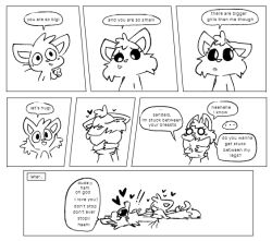 1boy 1girls anthro bodily_fluids canid canine comic cornbread_(deadlycomics) cub cunnilingus deadlycomics_(copyright) dialogue domestic_cat duo embrace felid feline felis female fox hug i_love_you love male male/female mammal monochrome oral sandals_(deadlycomics) sex text vaginal_penetration zexium