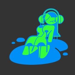 animated blue_hair bouncing_breasts breasts cap dj_exit_(minus8) dress green_body hat headgear headphones kneeling large_breasts long_hair minus8 slime slime_monster stuck tagme wide_hips
