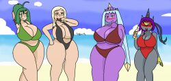 aegislash animate_inanimate anthro beach big_breasts bikini carfire116 cleavage female female_only furry pokémon_(species) pokemon pokemon_trainer swimsuit tagme thick_thighs toxapex