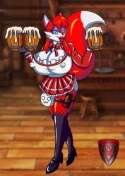 absurd_res anthro bar barmaid bimbo_lips bodily_fluids breasts bulge canid canine clothing cum cum_in_a_cup erect_nipples fishnet footwear fox futa_only futanari genital_fluids gynomorph herm hi_res high_heels intersex ladyfoxheart latex lips maid_uniform mammal nipples panties public public_nudity sally_foxheart stilettos thick_lips underwear uniform waiter