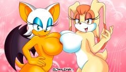 2girls artist_name bat blue_eyes breasts brown_eyes chaosknight_1 fur furry nipples nude rabbit rouge_the_bat sega smile sonic_(series) sonic_the_hedgehog_(series) vanilla_the_rabbit