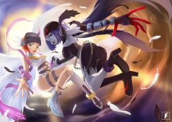 2girls angewomon angewomon_(cosplay) ass ben_10 cosplay crossover crossover_cosplay dc digimon digimon_(cosplay) female female_only green_eyes gwen_tennyson ladydevimon ladydevimon_(cosplay) lipstick purple_hair raven_(dc) red_hair teen_titans teng_zhai_zi